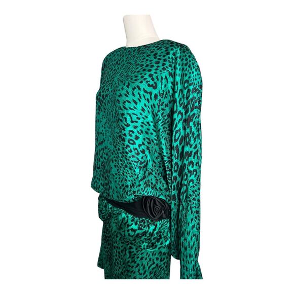 Vintage 80s Silk Cocktail Dress Slouchy Retro Animal Print Oversized Theme M - Picture 4 of 7